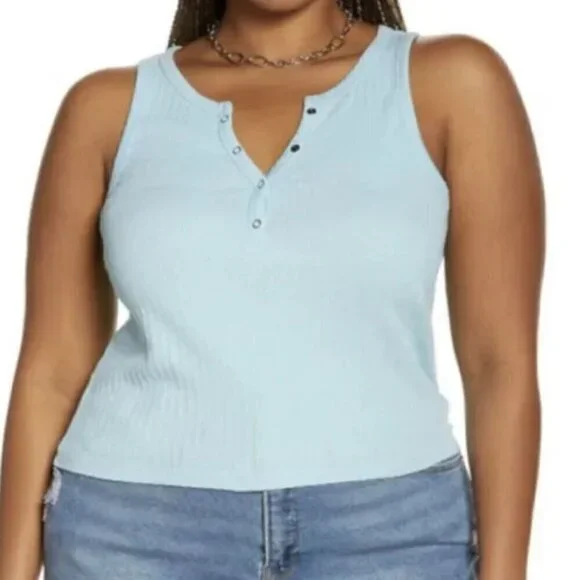 NWT BP by Nordstrom Textured Henley Tank Top in Teal Paradise - 3X - Picture 1 of 6